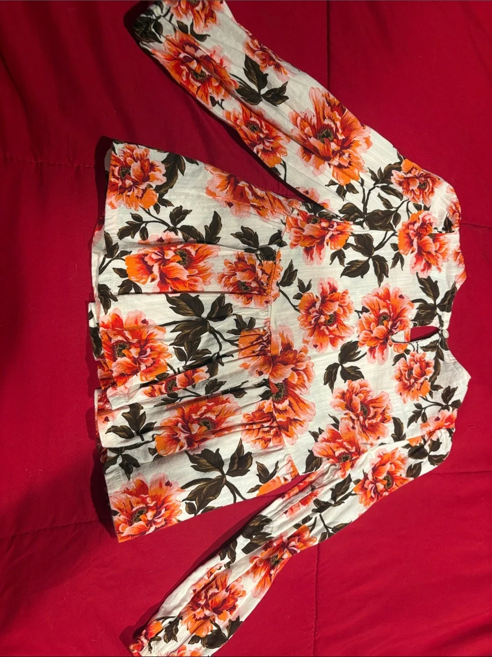 Old Navy Cream Floral Blouse with Orange & Brown Print